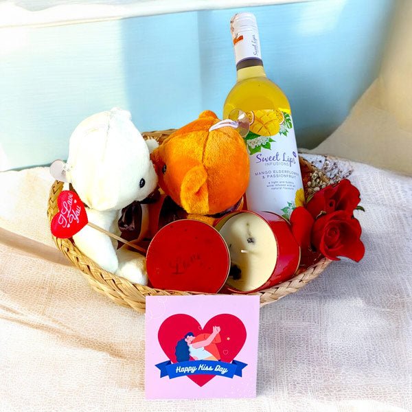 Kiss Day Celebration with Teddy & Wine 750ml Combo - Flowers to Nepal - FTN