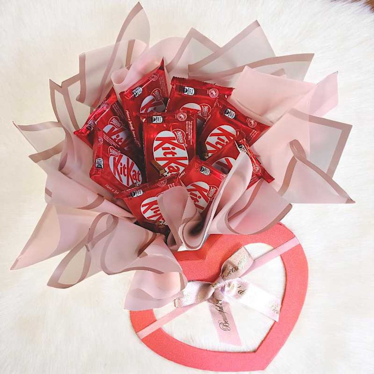 Kitkat Chocolates Bouquet In Heart Box - Flowers to Nepal - FTN