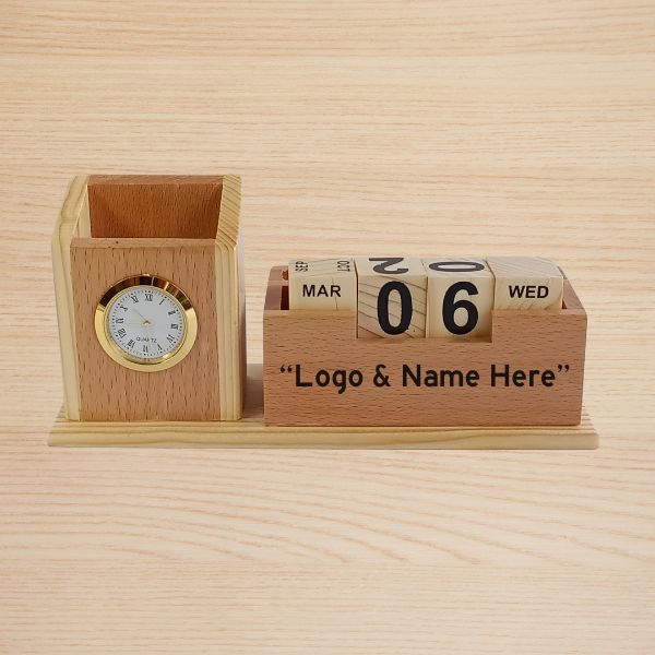 Laser Engraved Custom Wooden Desk Organizer with Your Logo - Flowers to Nepal - FTN