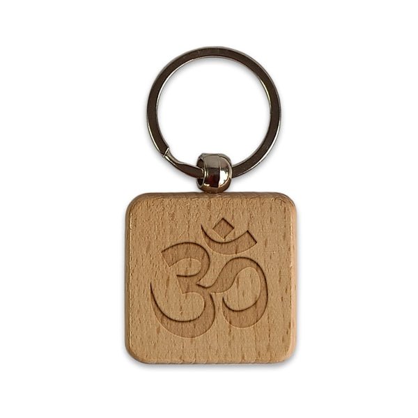 Laser Engraved Om Symbol Wooden Keyring - Flowers to Nepal - FTN