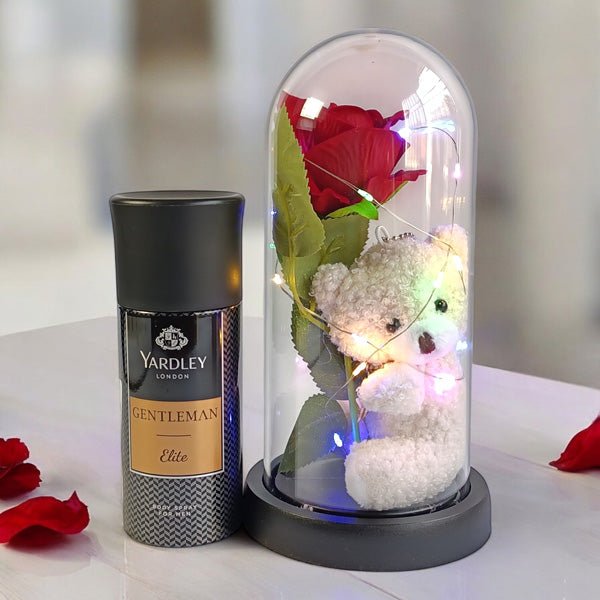 LED Teddy with Rose and Perfume for Him - Flowers to Nepal - FTN