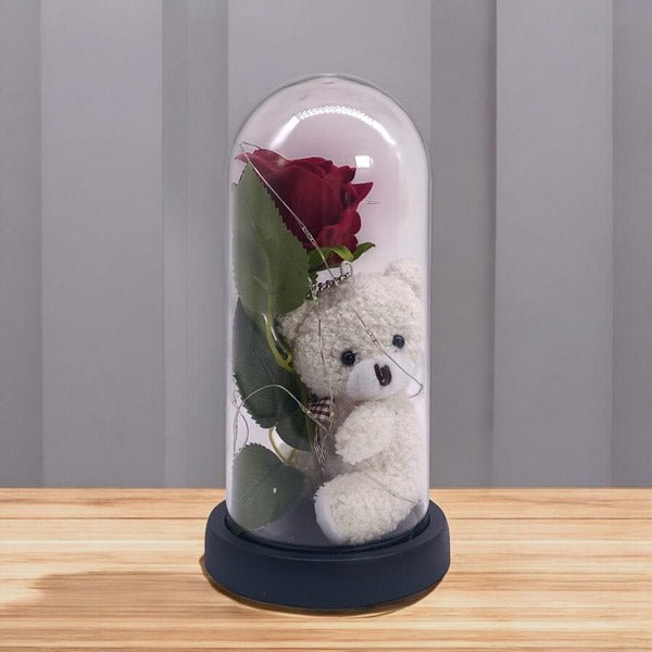 Light - Up Rose & Teddy Showpiece Valentine’s Gift - Flowers to Nepal - FTN