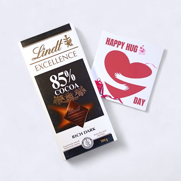 Lindt Dark Chocolate & Hug Day Greeting Card - Flowers to Nepal - FTN