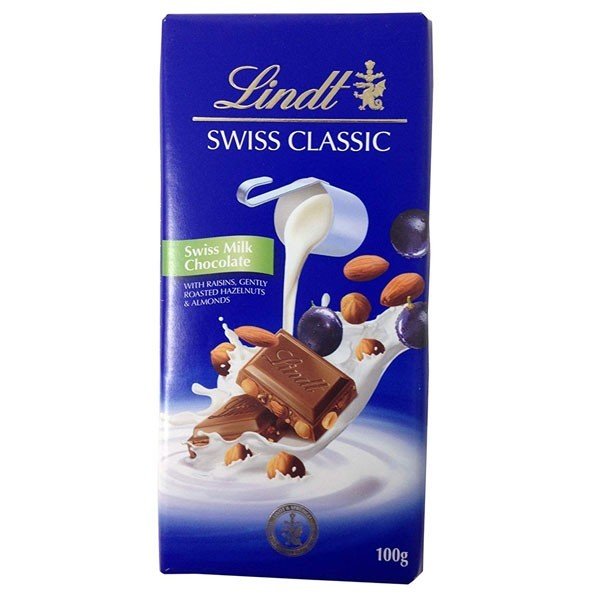 Lindt Swiss Classic Milk Chocolate Raisins, Roasted Hazelnuts & Almonds - 100G - Flowers to Nepal - FTN