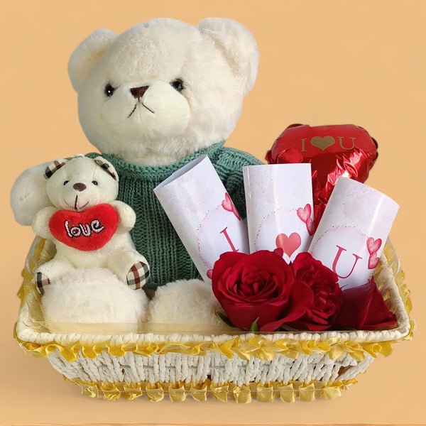 Love Basket: Soft Bears & Chocolates Cozy Valentine's - Flowers to Nepal - FTN