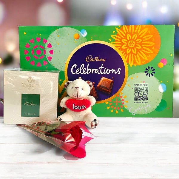 Love Combo: Cadbury, Perfume, Teddy & Rose - Flowers to Nepal - FTN