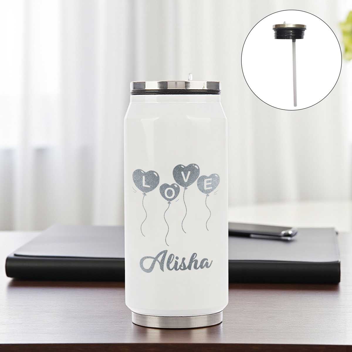 Love Design Name Engraved On Tumbler with Straw - Flowers to Nepal - FTN