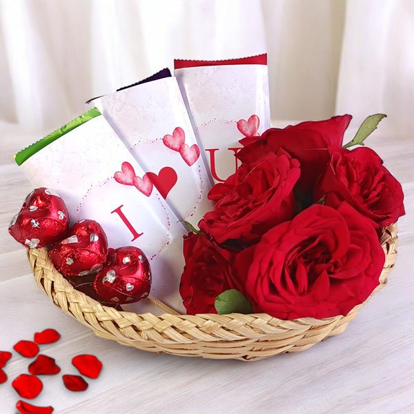 Love - Themed Chocolate with Roses Gift Basket - Flowers to Nepal - FTN