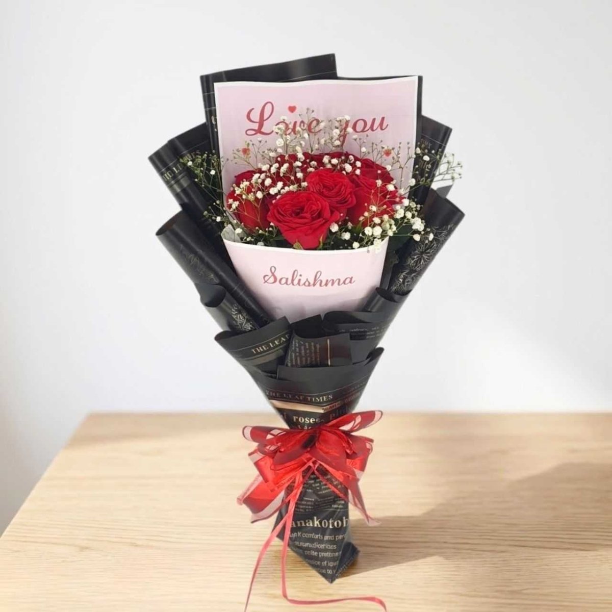 Love You Red Rose Bouquet Arrangement with Custom Name - Flowers to Nepal - FTN