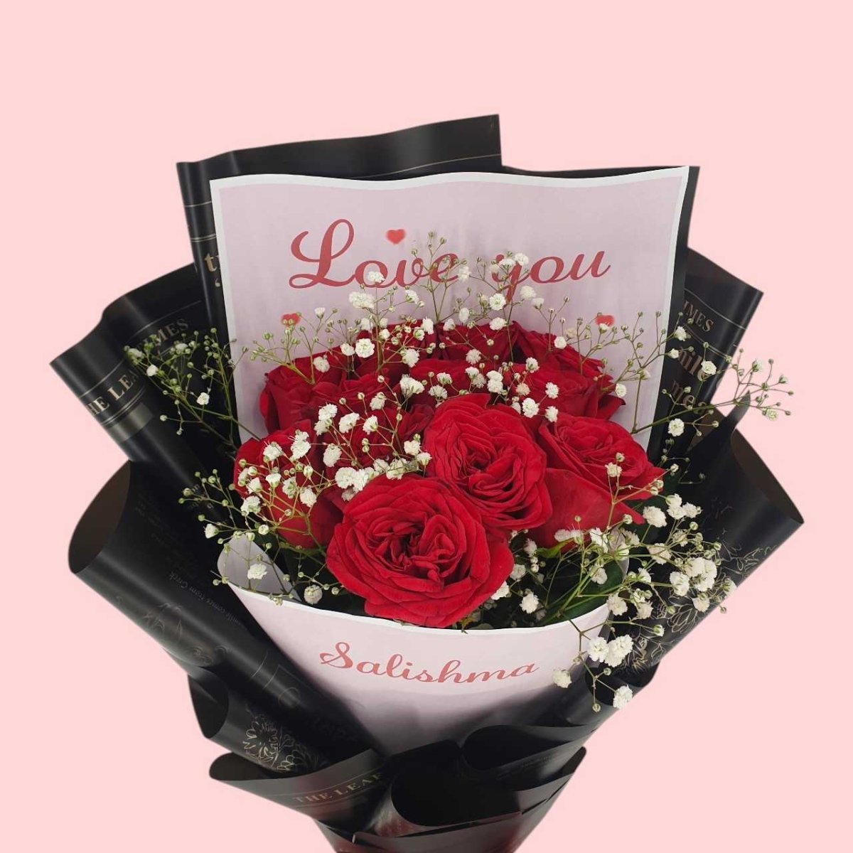 Love You Red Rose Bouquet Arrangement with Custom Name - Flowers to Nepal - FTN
