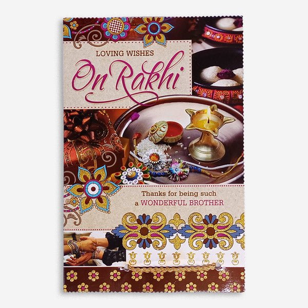 Loving Wishes Greeting Card with Rakhi Thread for Brother - Flowers to Nepal - FTN