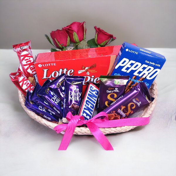 Luxurious Chocolate Delight Hamper with Red Roses - Flowers to Nepal - FTN