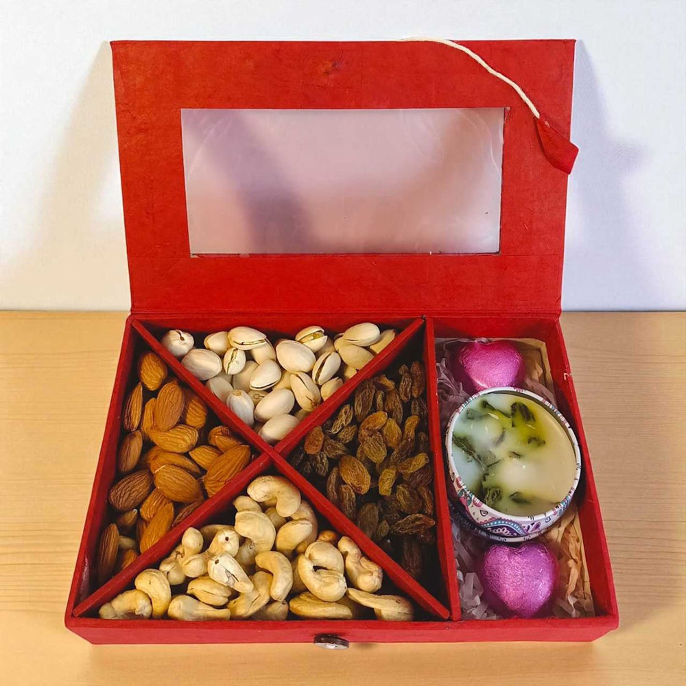 Luxury Dry Nuts Hamper with Candle & Artisan Chocolates - Flowers to Nepal - FTN