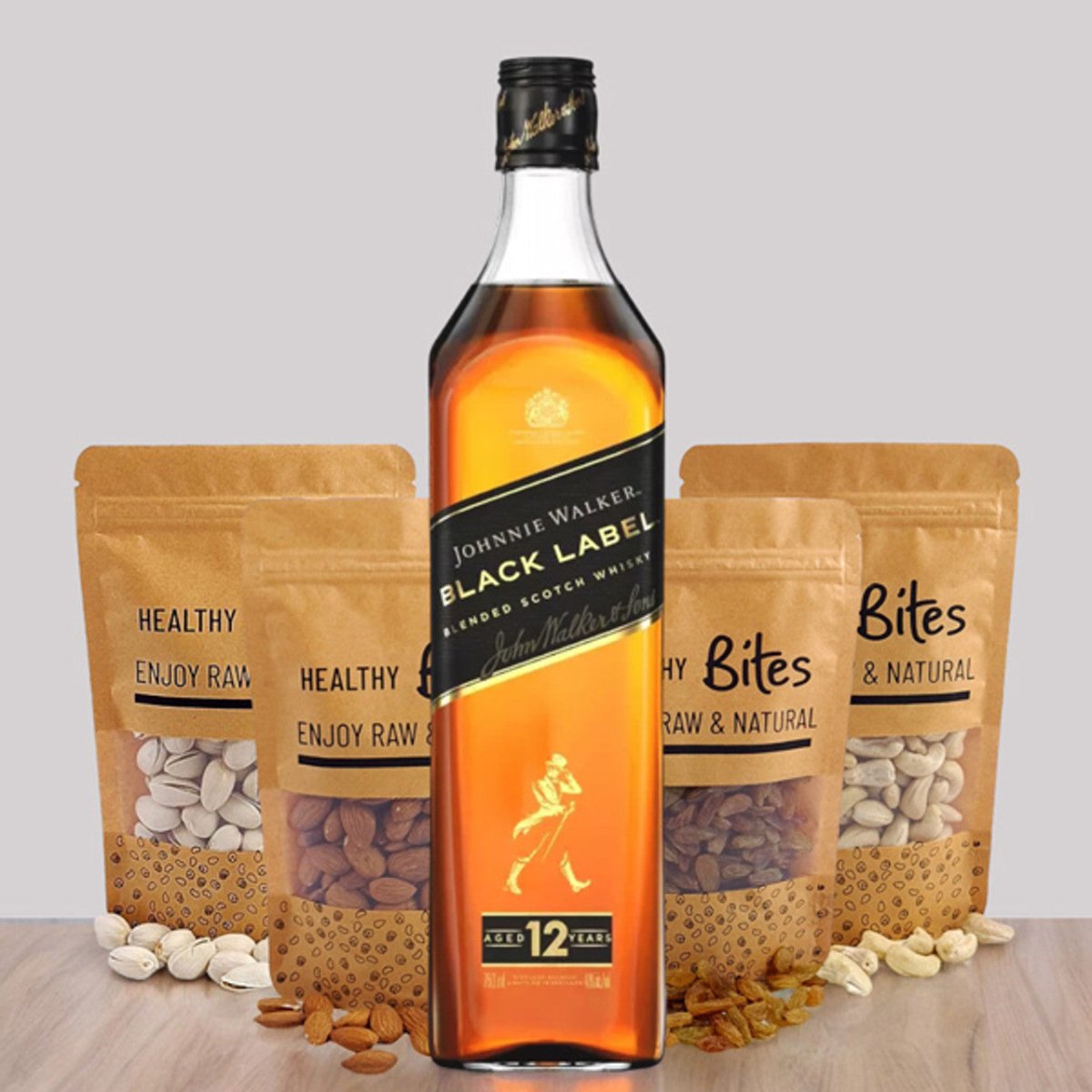 Luxury Gift Set: Black Label Whisky & Dry Nuts - Flowers to Nepal - FTN