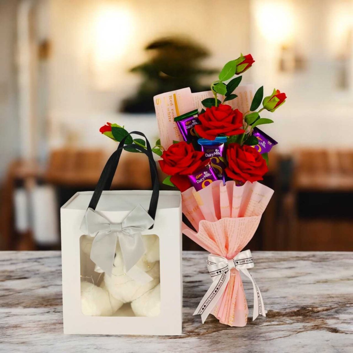Luxury Teddy & Silk Chocolate Gift Bag - Flowers to Nepal - FTN