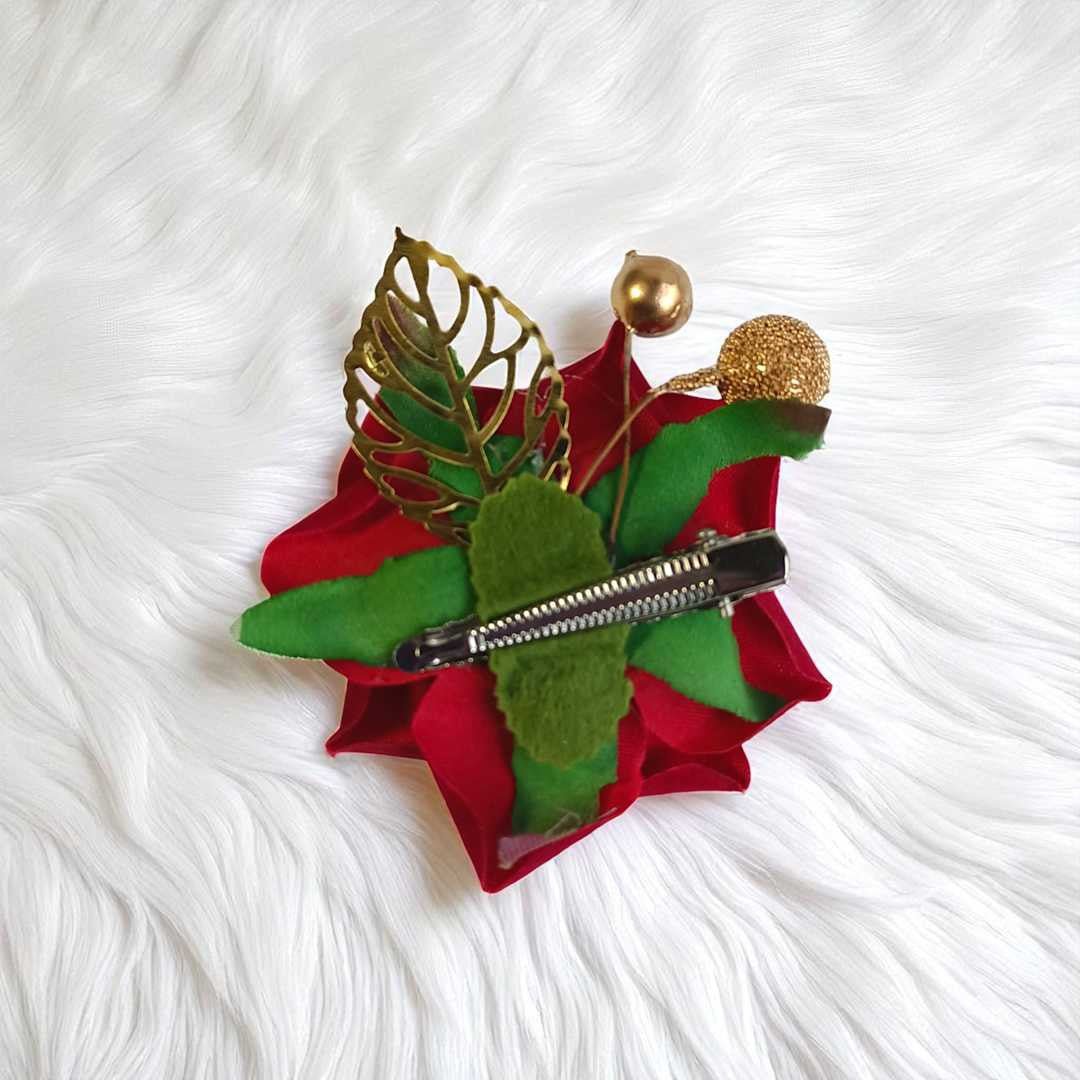 Maroon Rose HairClip with Golden Accent - Flowers to Nepal - FTN
