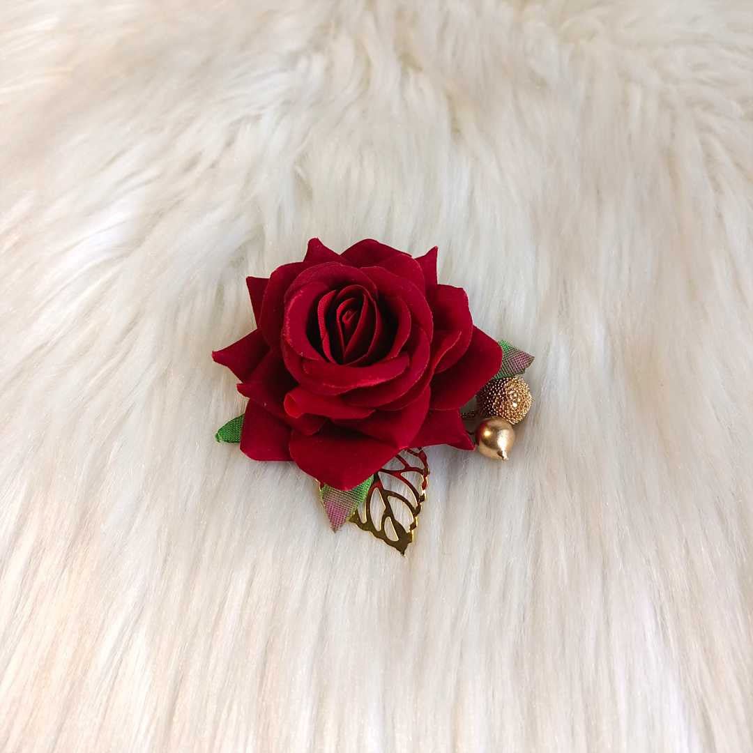 Maroon Rose HairClip with Golden Accent - Flowers to Nepal - FTN