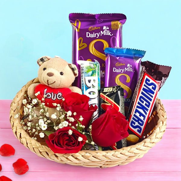 Mini Teddy Sweet Indulgence With Roses Combo - Flowers to Nepal - FTN