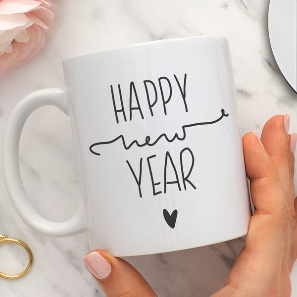 Minimalist Happy New Year White Mug - Flowers to Nepal - FTN