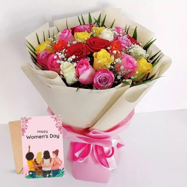 Mix Rose Bouquet with Women's Day Greeting Card - Flowers to Nepal - FTN