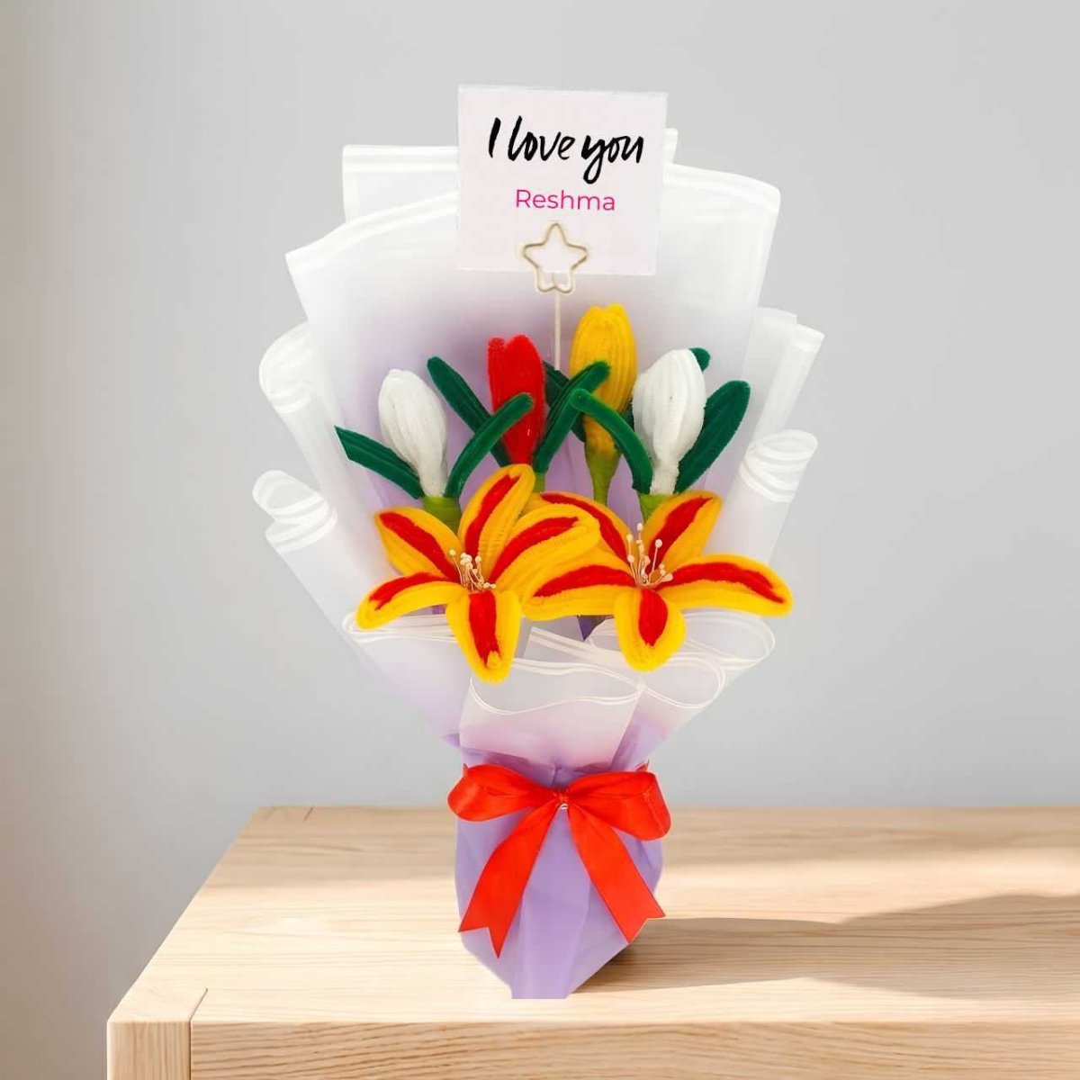 Mixed Colour Fuzzy Lily Bouquet - Flowers to Nepal - FTN