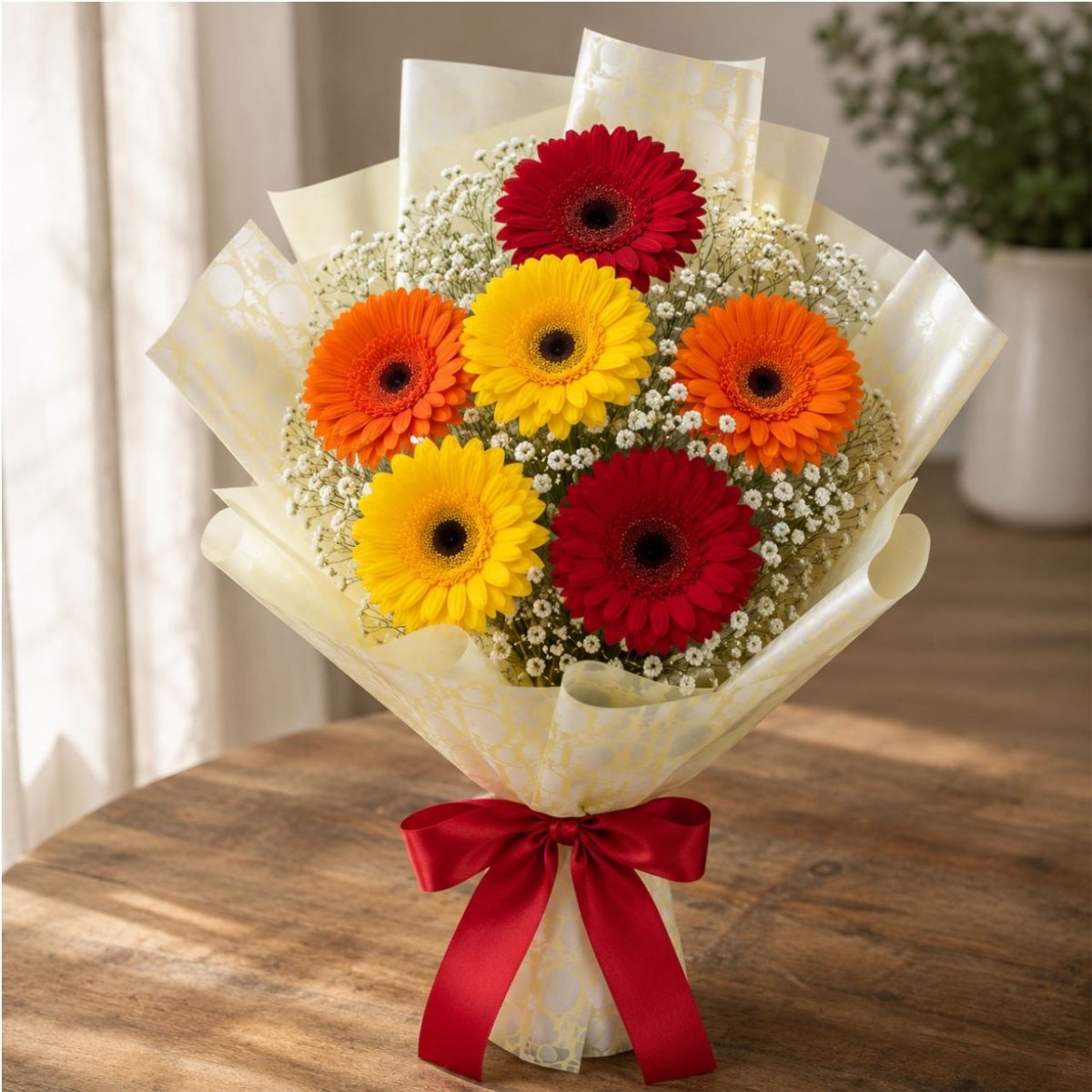 Mixed Orange, Yellow & Red Gerbera Bouquet - Flowers to Nepal - FTN