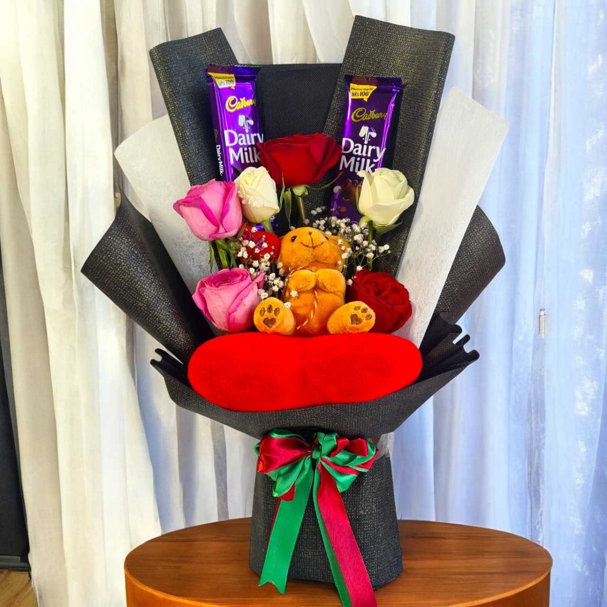 Mixed Rose Teddy Bouquet - Flowers to Nepal - FTN
