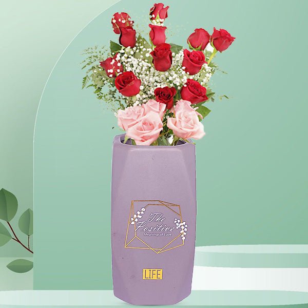 Mixed Roses Ceramic Vase - Flowers to Nepal - FTN