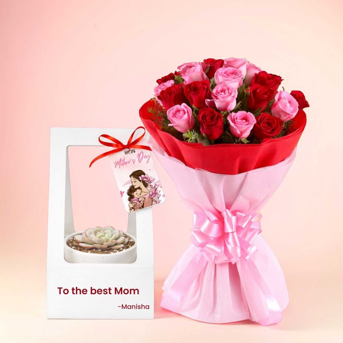 Mom’s Special Combo: 24 Roses with Plant Holder - Flowers to Nepal - FTN