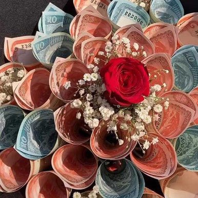 Money Bouquet with Centered Single Red Rose (Rs1000) - Flowers to Nepal - FTN