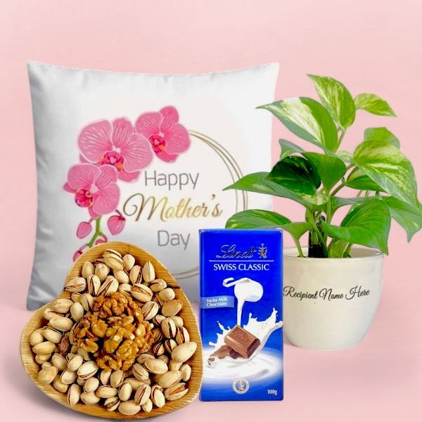 Mother's Day Combo With Cushion, Nuts, Chocolate and Natural Money Plant - Flowers to Nepal - FTN