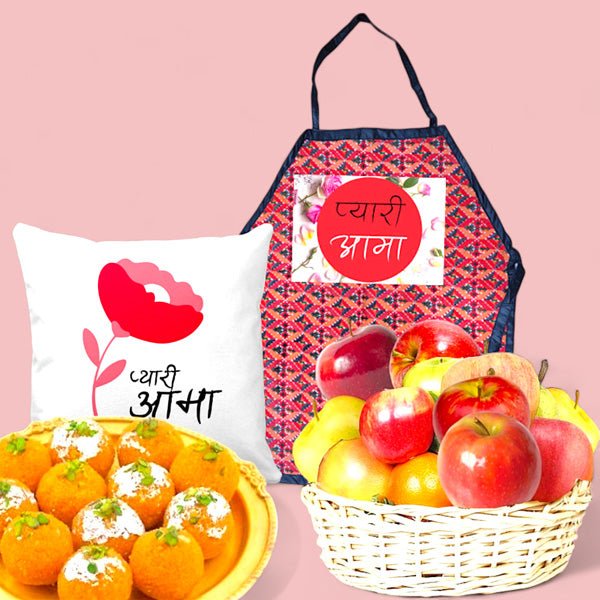 Mother's Day Combo with Sweets, Fruits, Cushion and Apron - Flowers to Nepal - FTN