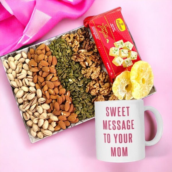 Mother's Day Delight: Ceramic Mug Combo with Assorted Nut Treats - Flowers to Nepal - FTN
