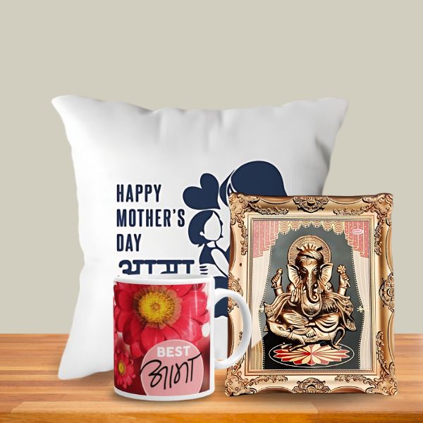 Mother's Day Themed Cushion and Nut With Ganesh Ji Hanging Frame - Flowers to Nepal - FTN