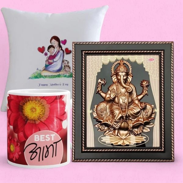 Mother's Day Themed Cushion and Nut With Ganesh Ji Hanging Frame - Flowers to Nepal - FTN