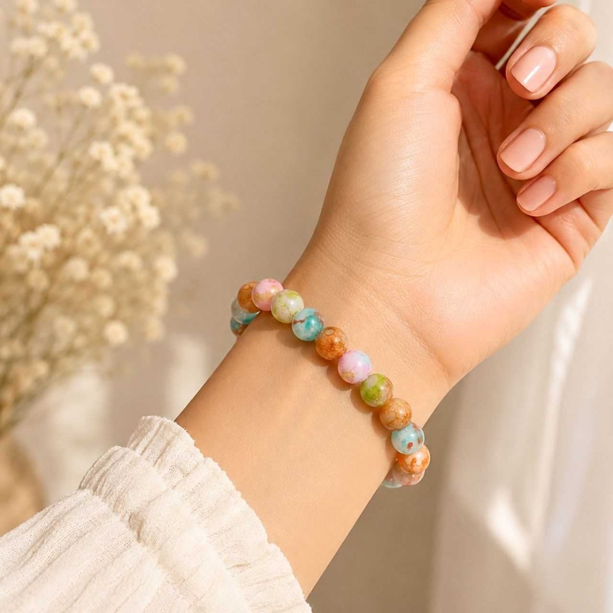 Multi-Color Marbled Beaded Bracelet - Flowers to Nepal - FTN