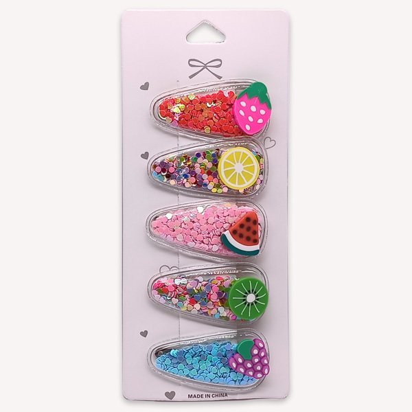 Multicolor Baby Hair Clip Set with Shimmery Fruit Designs - Flowers to Nepal - FTN