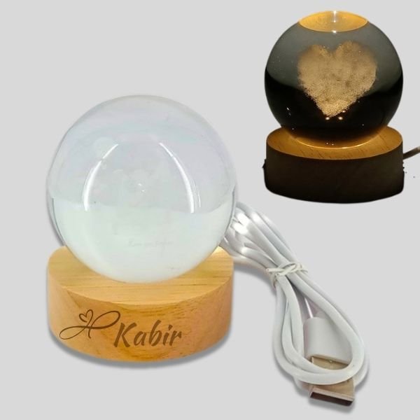 Name Engraved Snowy Heart LED Crystal Lamp - Flowers to Nepal - FTN