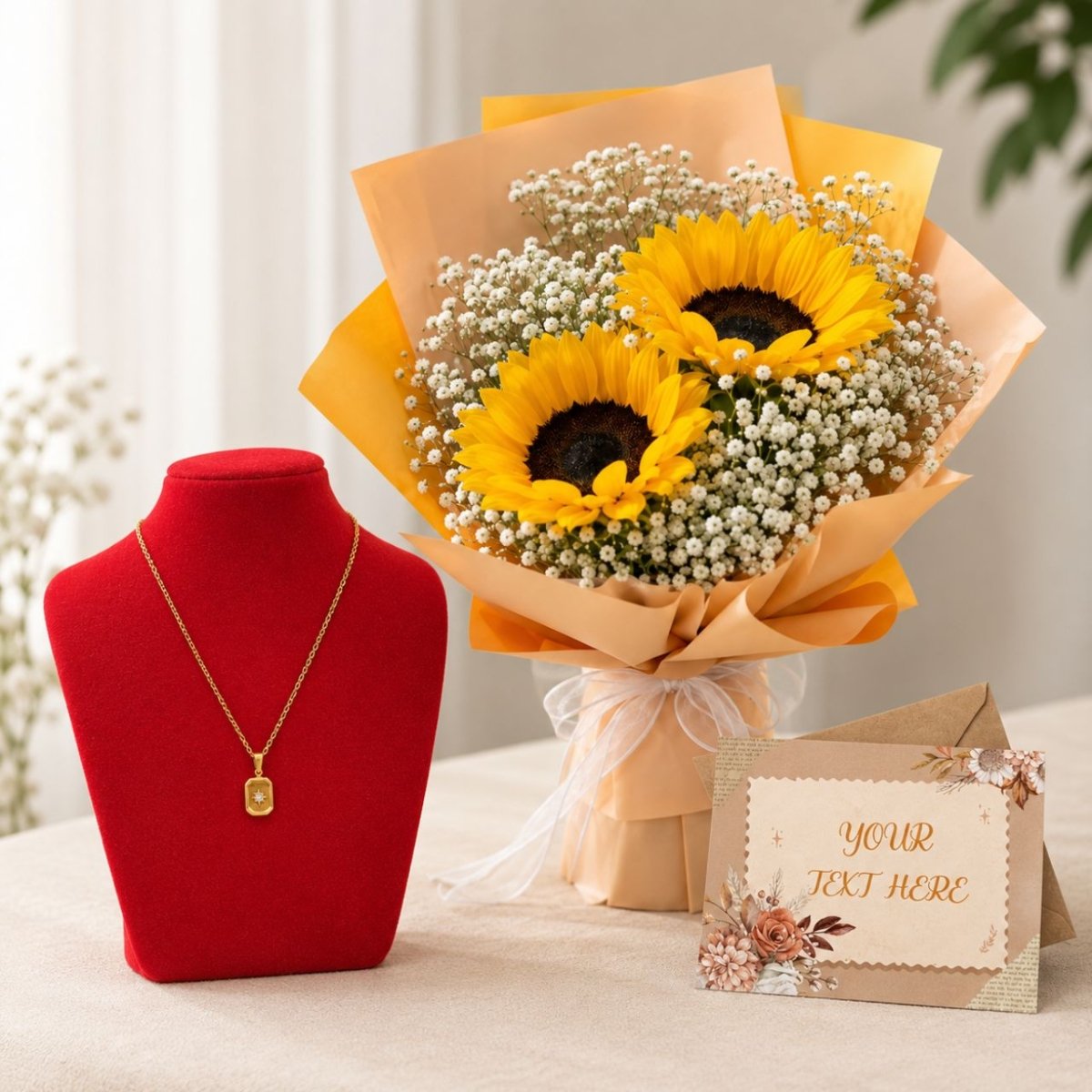 Necklace & Sunflower Bouquet Gift Set - Flowers to Nepal - FTN