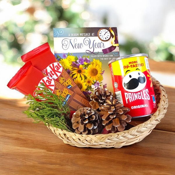 New Year Chocolates & Snacks Festive Basket - Flowers to Nepal - FTN