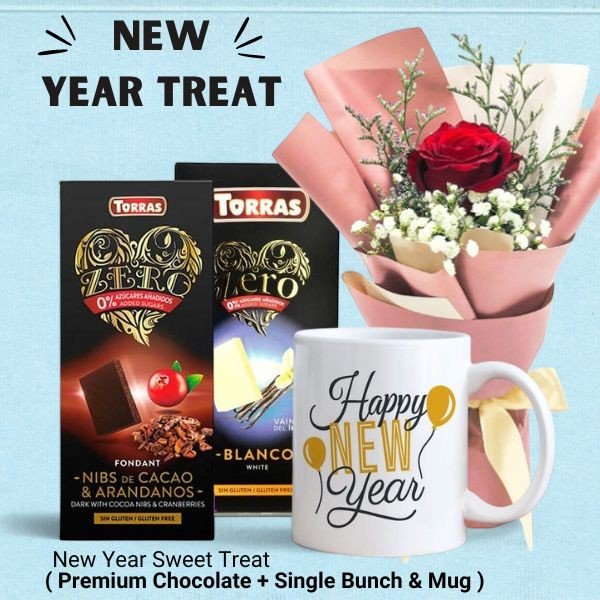 New Year sweet treat ( Premium chocolate, single bunch and mug ) - Flowers to Nepal - FTN