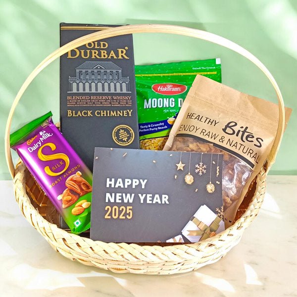 New Year Whisky 750ml & Snacks Basket - Flowers to Nepal - FTN