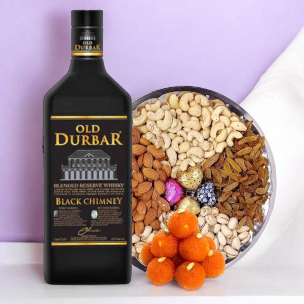 Old Durbar Black 750ml with Dry Nuts & Sweets - Flowers to Nepal - FTN