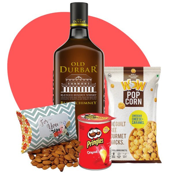 Old Durbar Whisky with Pop Corn , Pringles & Almonds - Flowers to Nepal - FTN