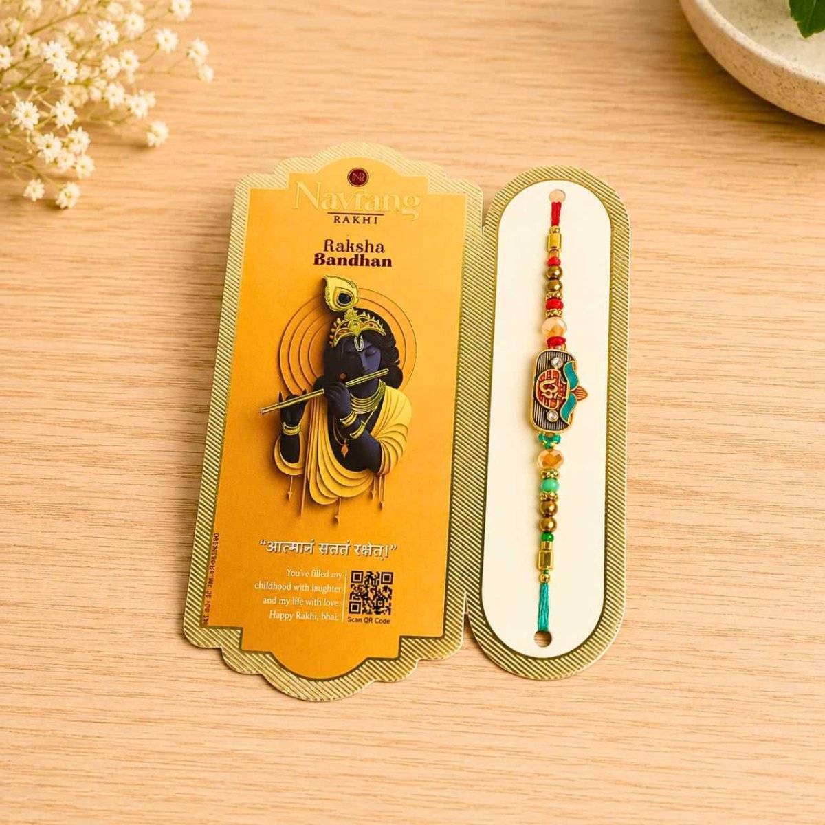 Om Center Rakhi with Krishna Theme Card - Flowers to Nepal - FTN