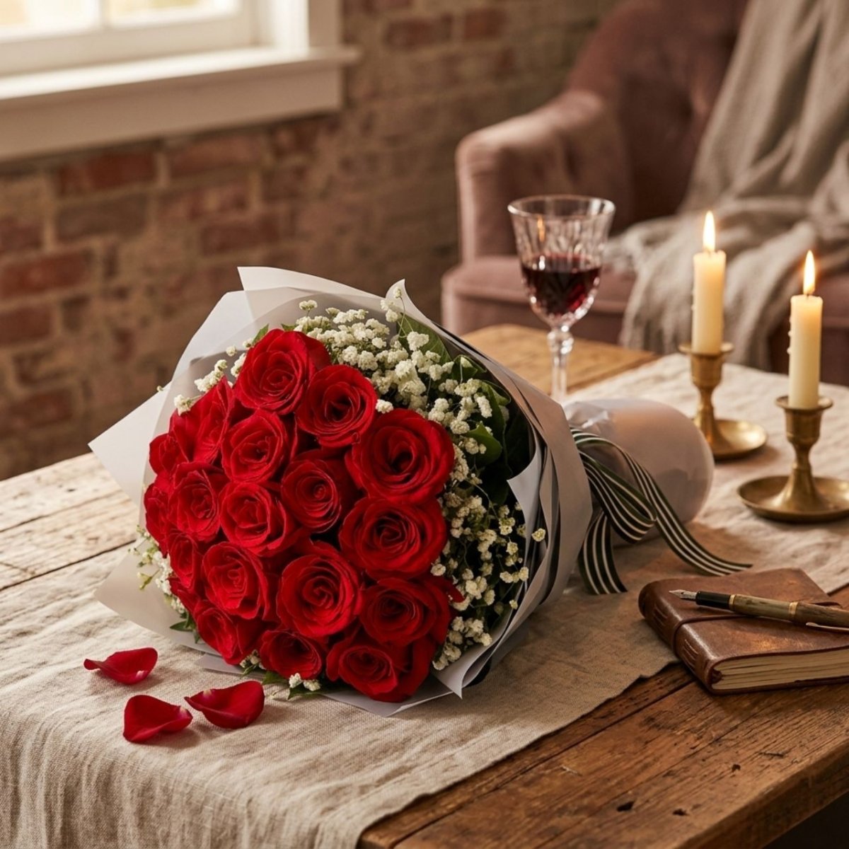 One Dozen Lovely Long Stem Valentine Red Roses - Flowers to Nepal - FTN