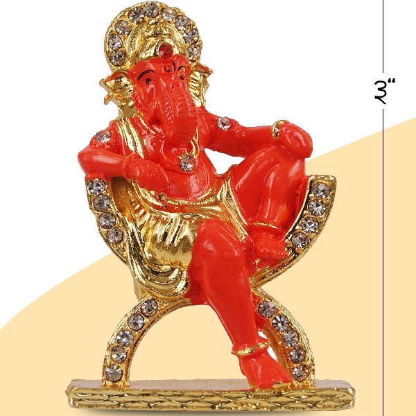 Orange Metal Ganesh Ji Sitting On golden Plated Chair - Flowers to Nepal - FTN