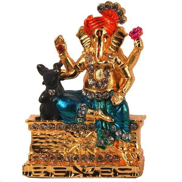 Pagdi Ganesh Ji and Small Mouse Metal Statue - Flowers to Nepal - FTN