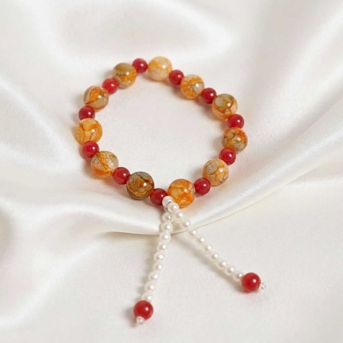 Pearl Tassel Orange & Red Beaded Bracelet - Flowers to Nepal - FTN