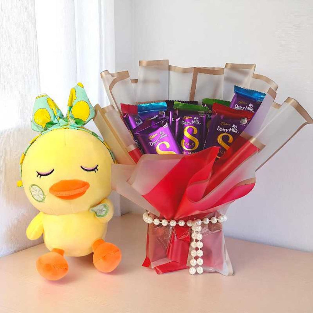 Penguin Plush Toy And Dairy Milk Silk Chocolate Bouquet - Flowers to Nepal - FTN